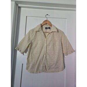 Vintage 90s GAP Ditsy Floral Blouse M Beige Country Calico Ruffle Sleeve Shirt
